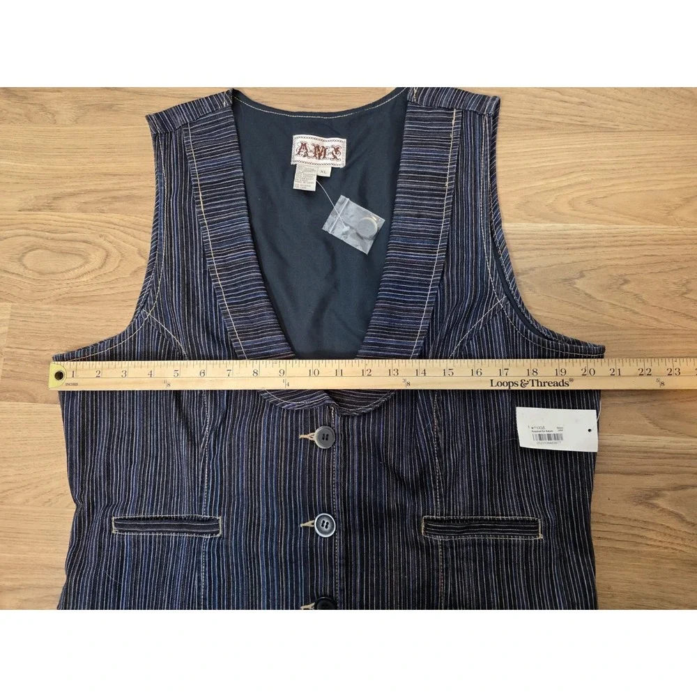 AMX Denim Vest Button Up XL Scoop Neck Cinch Back NWT - Picture 4 of 10